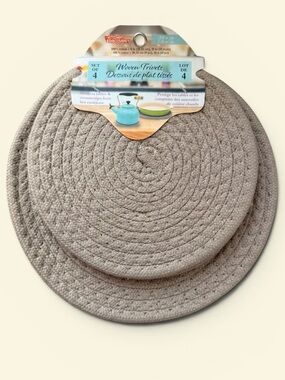 Kitchen Discovery Woven Trivet Set – 4 Taupe Round Heat-Resistant 100% cotton